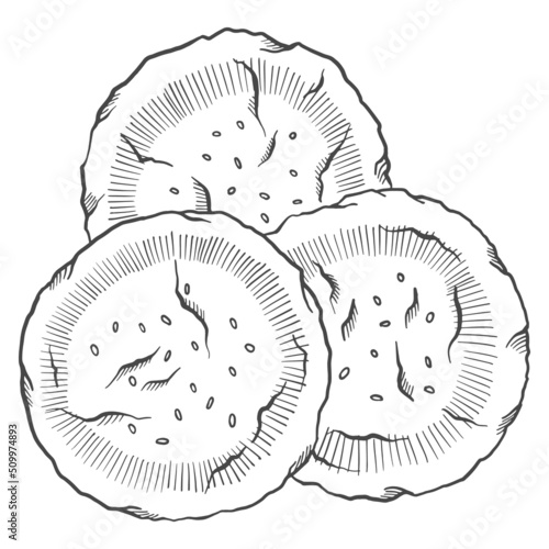hotteok korea or korean cuisine traditional food isolated doodle hand drawn sketch with outline style