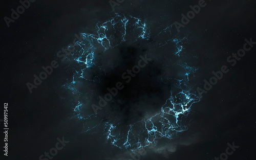 Obraz na płótnie 3D illustration of Huge black hole warps space around. 5K realistic science fiction art. Elements of image provided by Nasa w salonie