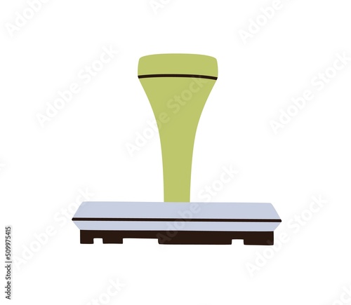 Rubber stamp with handle. Ink seal, rectangle stamper side view. Office tool,...