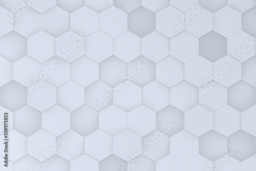 Fototapeta Naklejka Na Ścianę i Meble -  Abstract white geometric pattern background. Chaotic hexagonal surface polygons 3d illustration
