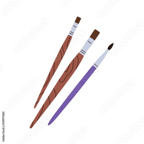Paint brushes with different bristles. Paintbrushes of various shape, type. P...