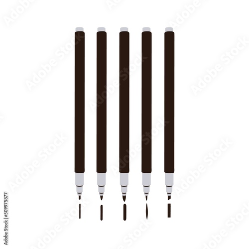 Fine liners of different thickness. Black felt-tip pens, thick and thin lines...