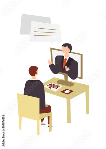 オンラインでやり取りする男性のイラスト　ビジネス