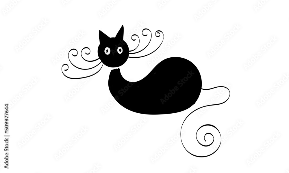 Simple Cat Line Art. Black Cat Silhouette for print or use as poster, card, flyer, Tattoo or T Shirt Simple Cat Line Art. Black Cat Silhouette for print or use as poster, card, flyer, Tattoo or T Shirt
