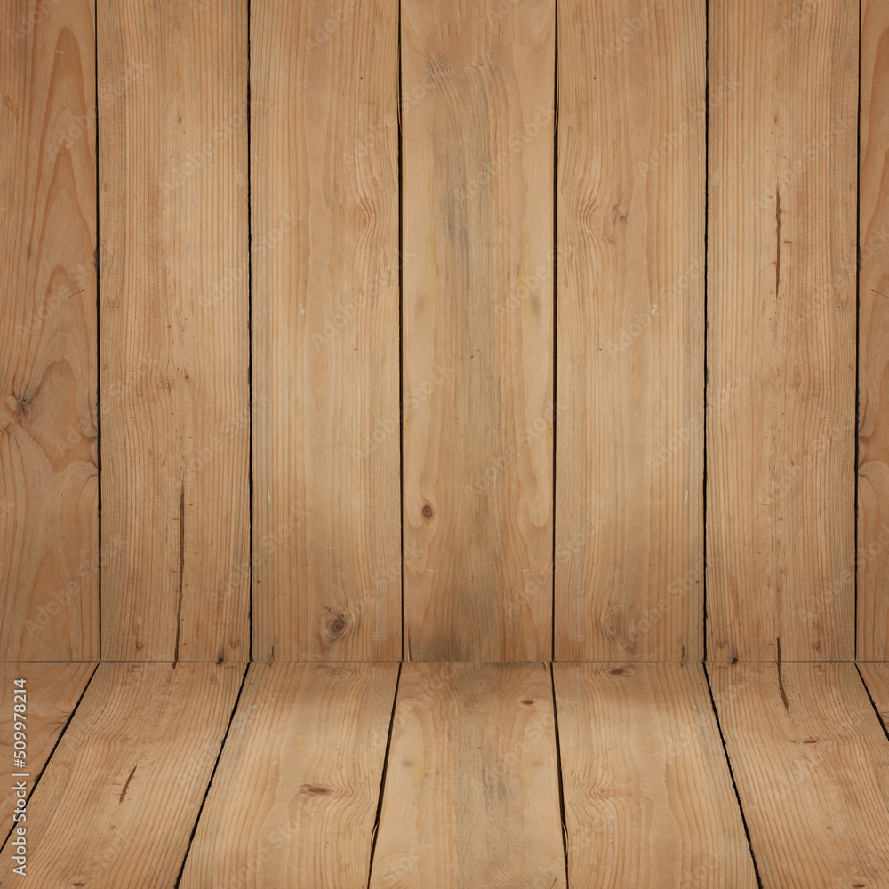 Naklejka premium Brown wooden plank wall and floor background