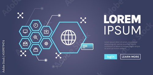 Digital technology transformation of business and network data system concept flat vector illustration.