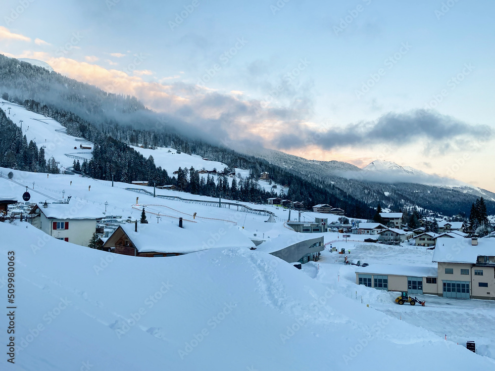 Winter Landscape on a beautiful day in Churwalden, Switzerland