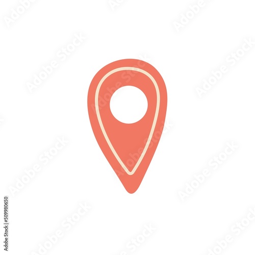 Pin point of place. Map pointer icon. GPS, geo tag marker. Location mark symbol. Pinpoint, arrow, anchor of position, destination. Colored flat graphic vector illustration isolated on white background