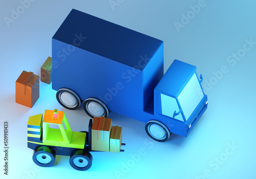 Lorry car. Blue truck and f...