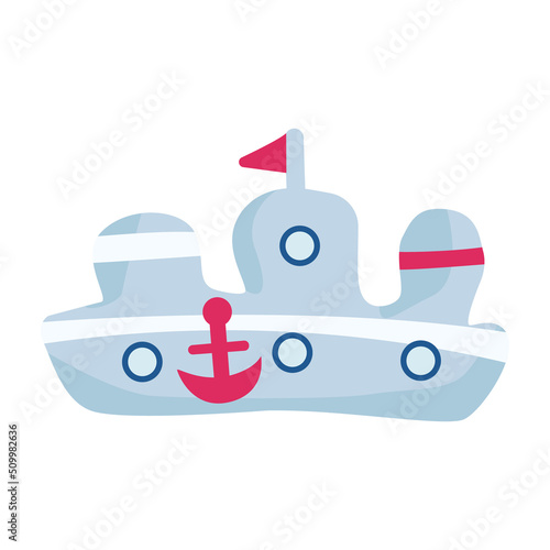 Toy ship semi flat color vector object. Full sized item on white. Beach activities. Plaything for water games simple cartoon style illustration for web graphic design and animation