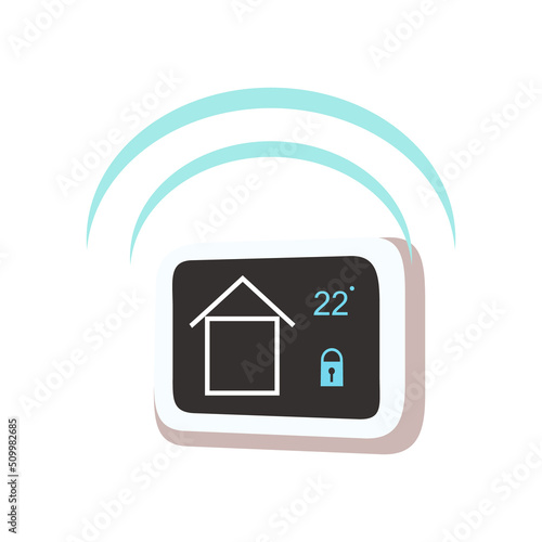 House alarm with touchscreen semi flat color vector object. Full sized item on white. Wireless home security system simple cartoon style illustration for web graphic design and animation