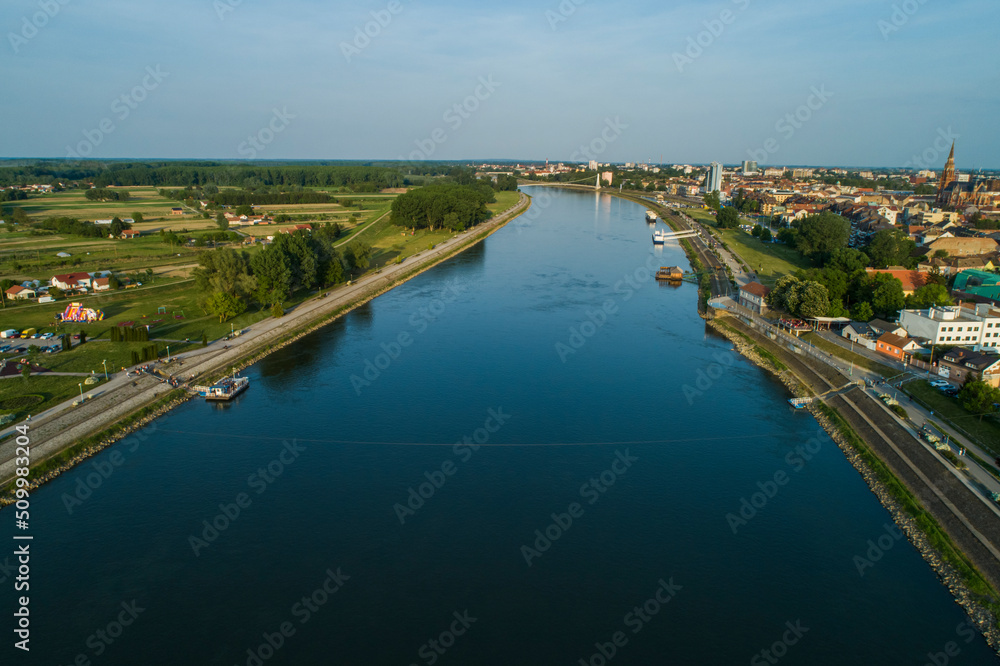 Aerial view of Drava river in Osijek, Croatia. Aerial view of Drava river in Osijek, Croatia.