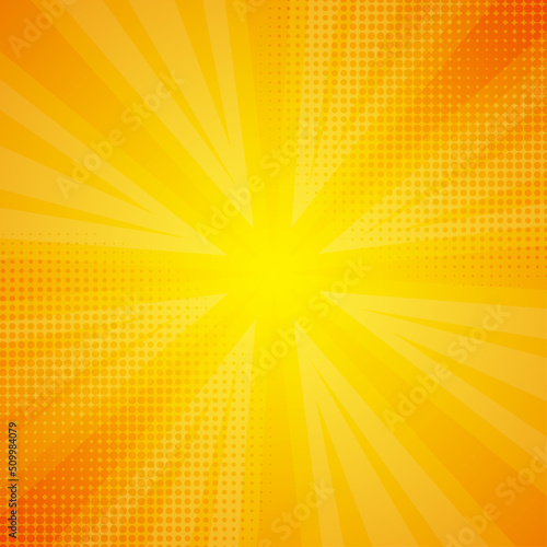 Orange And Yellow Sunburst Halftone Comic cartoon background- Vector Illustration