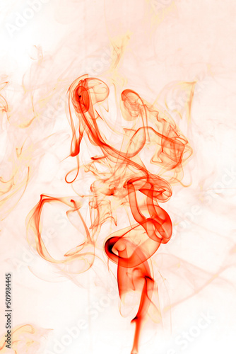 Movement red smoke on white background.