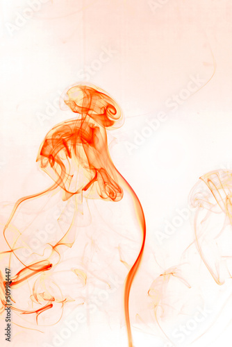 Movement red smoke on white background.