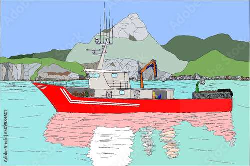 vector marítimo de barco de pesca en paisaje