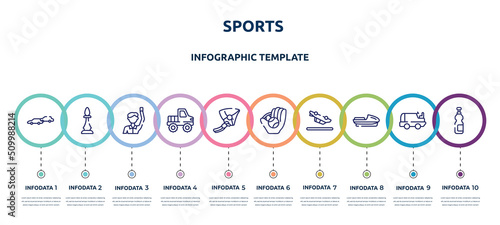 sports concept infographic design template. included chase, chesspiece, committee, off road, hang glider, baseball ball, null, speedboat, isotonic icons and 10 option or steps.