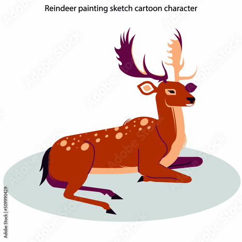 Deer Reindeer painting sketch cartoon character classical colored design © Vector
