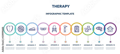 therapy concept infographic design template. included tongue, antibacterial, soy, medical mask, baby chair, otoscope, admision form, baby socks, hospice icons and 10 option or steps.