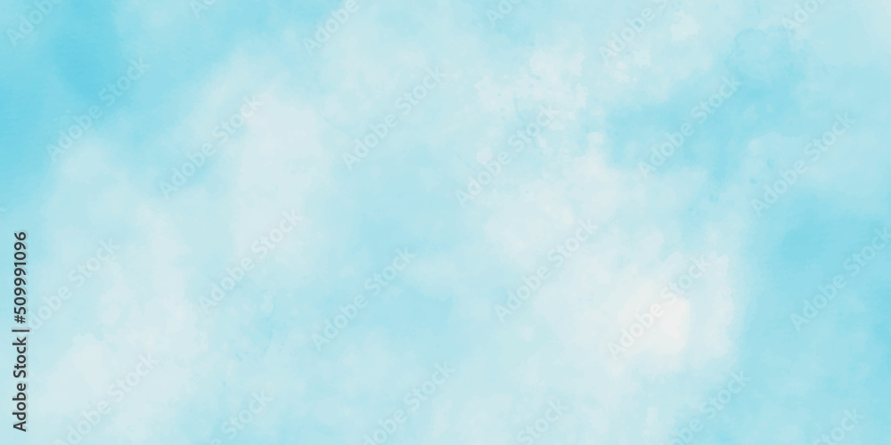 Blue sky with clouds Smooth white clouds and blue sky for background. Grunge light sky blue shades watercolor background. Aquarelle paint paper textured canvas for vintage text design,