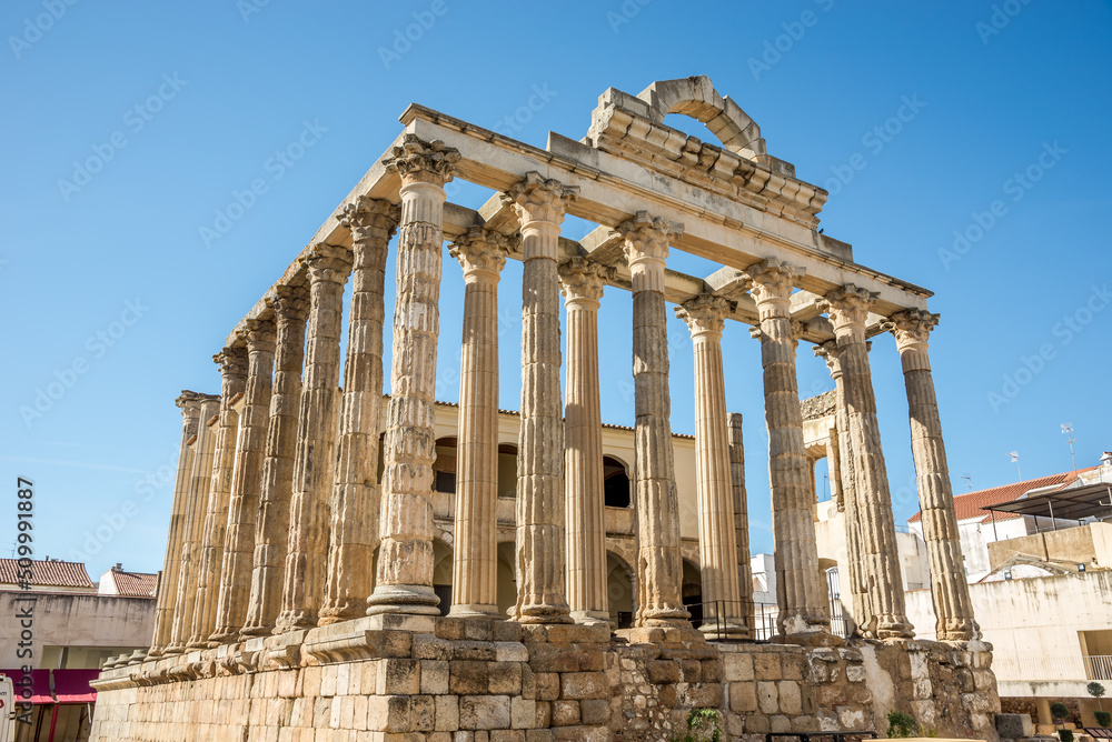 View at the Ancient Temple of Diana in the streets of Merida - Spain