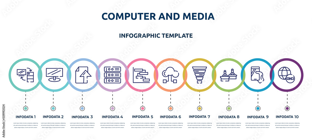 computer and media concept infographic design template. included server ...