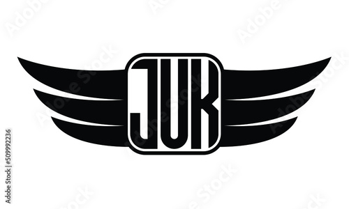 JUK three Letter Wings Flying Initial wing symbol minimalist creative concept flag icon professional logo design Vector template