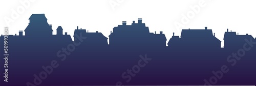 Street silhouette. Small city houses residential quarters. Cityscape with buildings. Horizontal seamless composition. Housing Isolated on white background. Vector