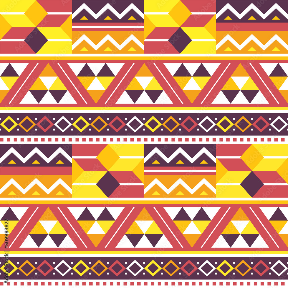 Tribal african Kente fabric print or textile geometric seamless vector pattern, inspired designs from Ghana in yellow, orange and red
Tribal african Kente fabric print or textile geometric seamless vector pattern, inspired designs from Ghana in yellow, orange and red