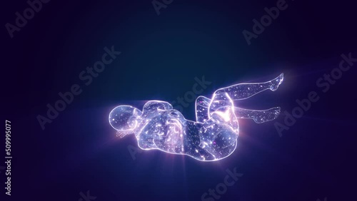 looped 3D animation of a sleeping person.
stars move inside the transparent traveler of lucid dreams. photo