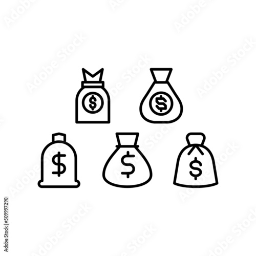 Money Bag Icon Set Vector Symbol Design Illustration