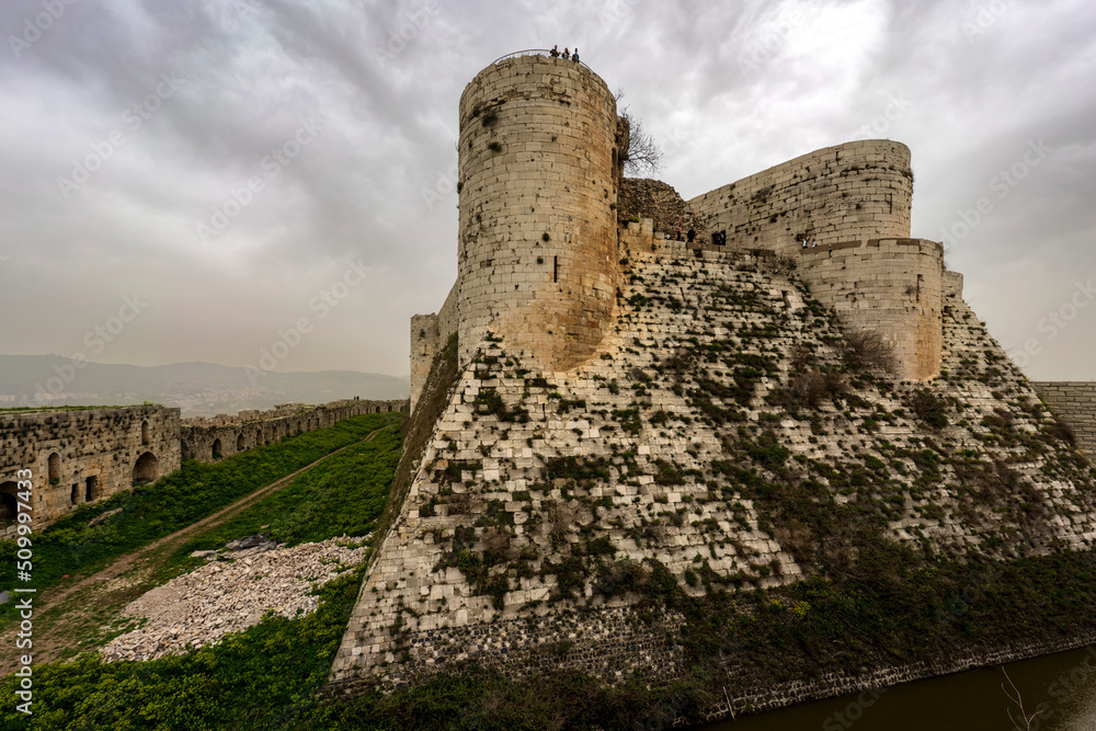 Krak des Chevaliers medieval crusader castle in Syria, a world heritage ...