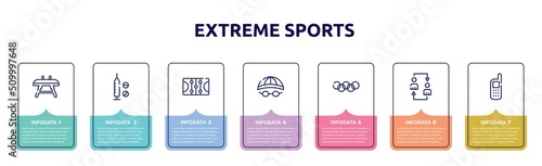 extreme sports concept infographic design template. included vaulting horse, doping, ice court, swimming hat, rings, substitution, variometer icons and 7 option or steps.
