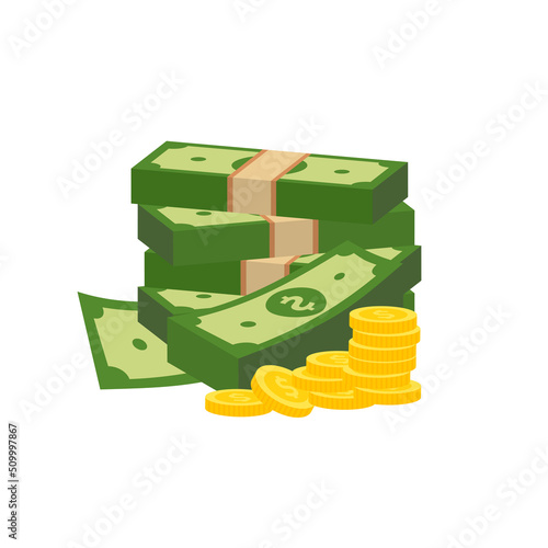 Vector dollar bank note and coin, icon illustrations and vector