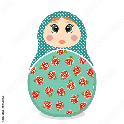Russian Matryoshka. Traditional Russian folklore dolls with big eyes and lips. Babushka doll with hohloma, traditional painted floral pattern. Hand drawn vector illustration