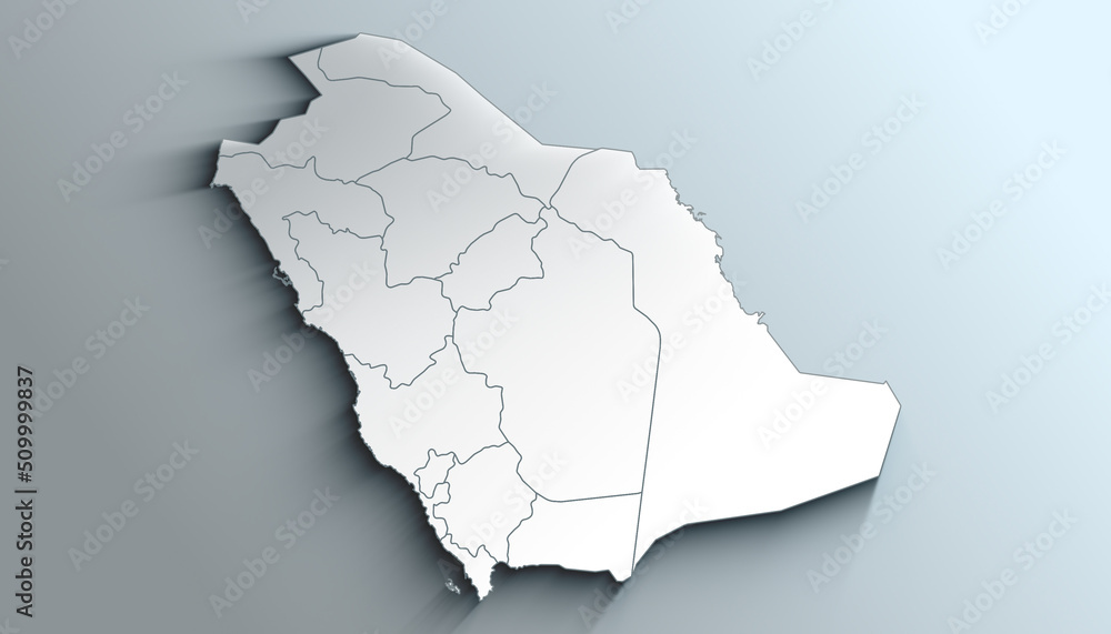 Modern White Map of Saudi Arabia with Regions With Shadow
