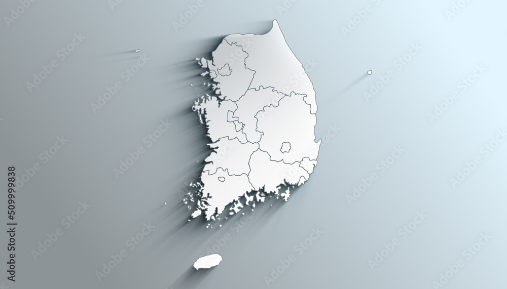Modern White Map of South Korea with Provinces With Shadow
