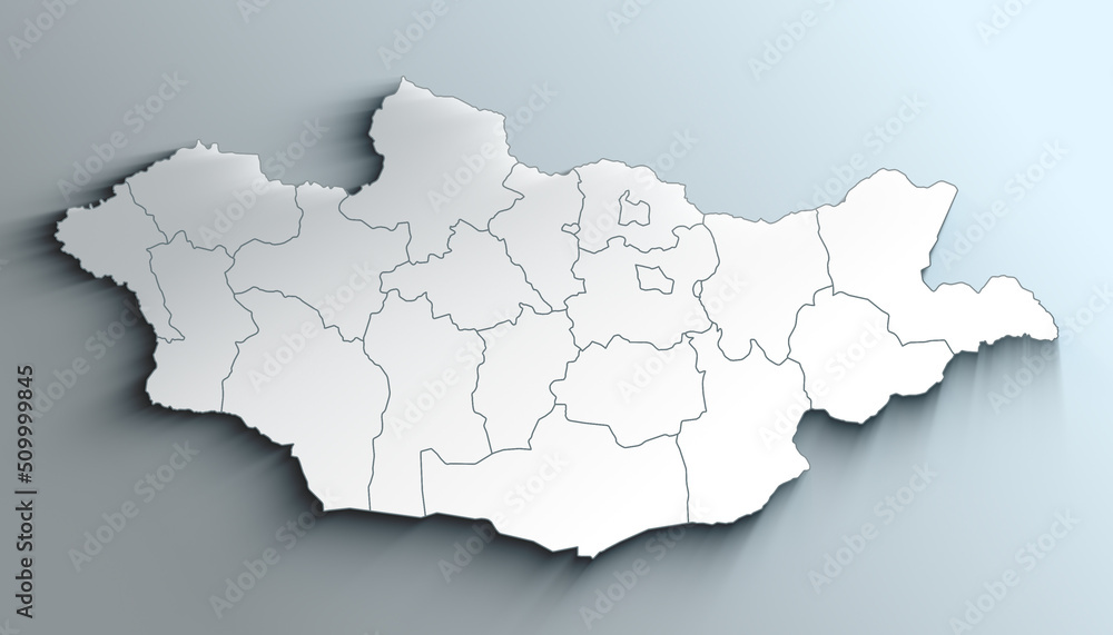 Modern White Map of Mongolia with Provinces With Shadow