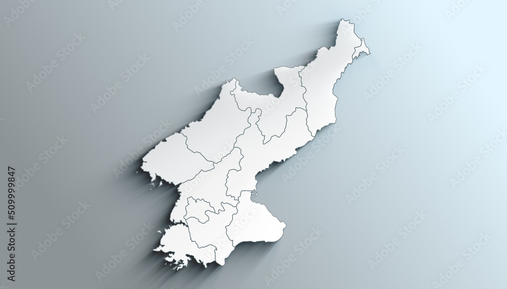 Modern White Map of North Korea with Provinces With Shadow