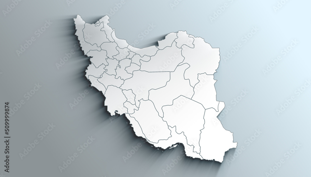 Modern White Map of Iran with Provinces With Shadow