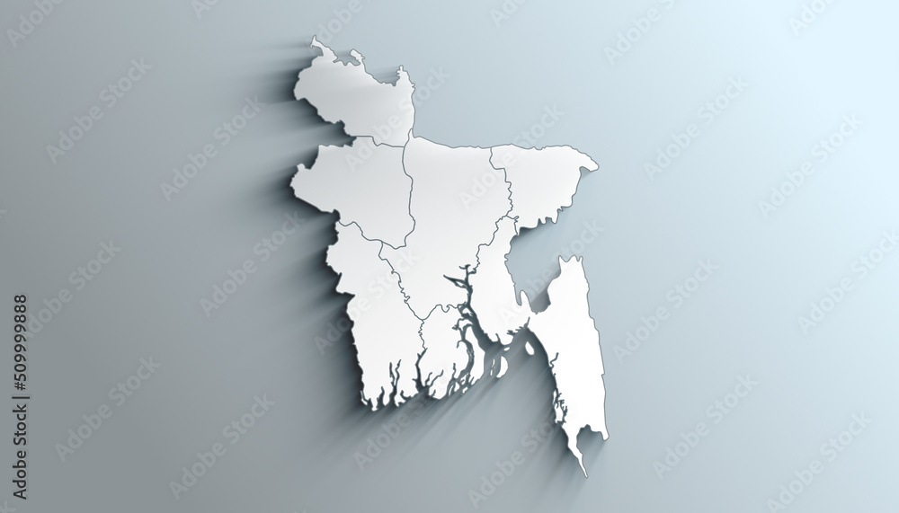 Modern White Map of Bangladesh with Divisions With Shadow