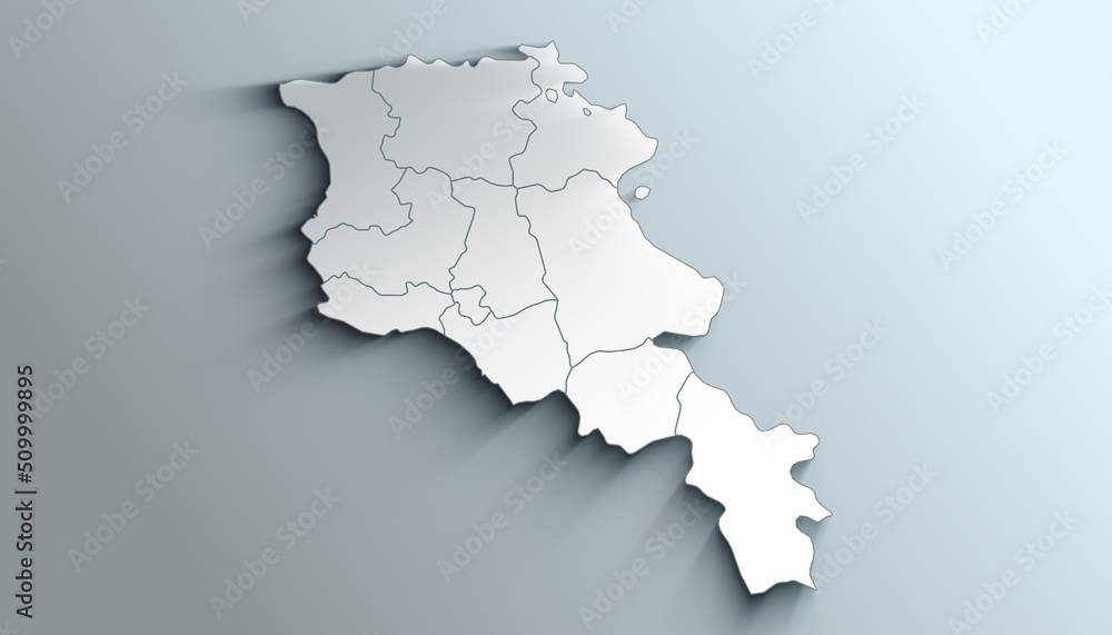 Modern White Map of Armenia with Provinces With Shadow