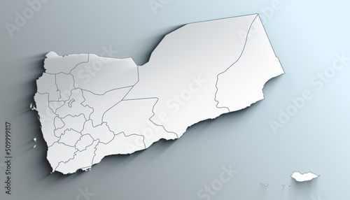Modern White Map of Yemen with Governorates With Shadow