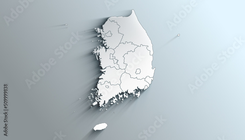 Obraz na płótnie Modern White Map of South Korea with Provinces With Shadow w salonie