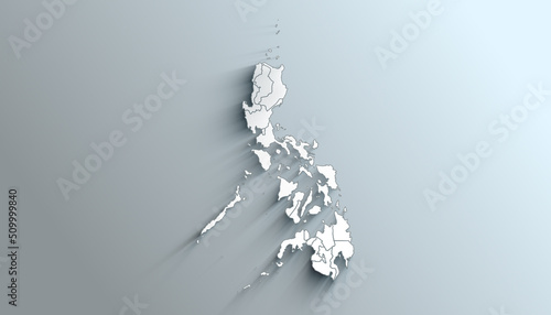 Modern White Map of Philippines with Regions With Shadow