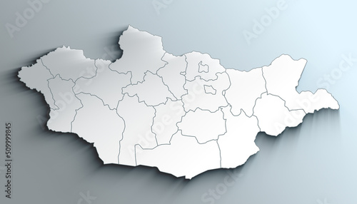 Modern White Map of Mongolia with Provinces With Shadow photo