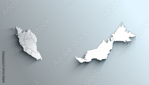 Modern White Map of Malaysia with States With Shadow photo
