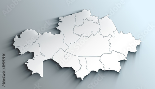 Modern White Map of Kazakhstan with Regions With Shadow photo