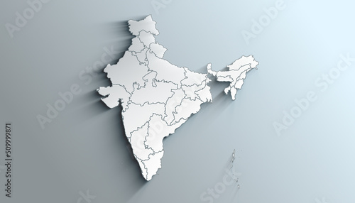 Modern White Map of India with States With Shadow