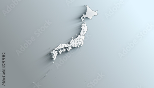 Modern White Map of Japan with Prefectures With Shadow photo